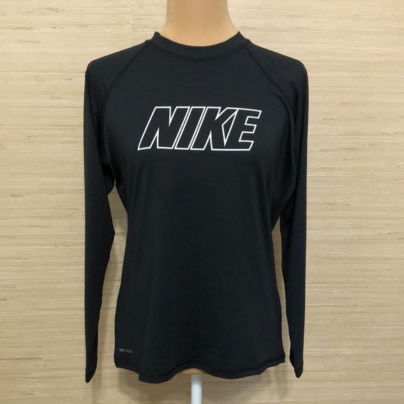Nike Dri-Fit Black Long Sleeve Rashguard Swim Top Large - Picture 1 of 10